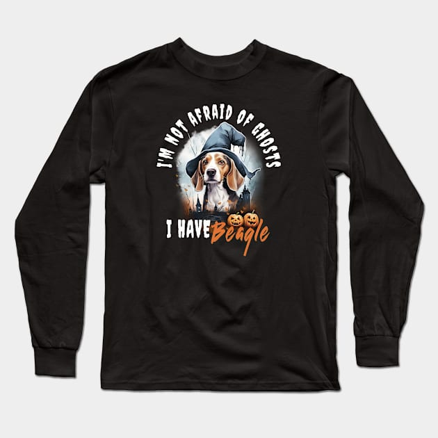 Beagle Dog Ghost Guardian Vintage Halloween Funny Long Sleeve T-Shirt by Sniffist Gang